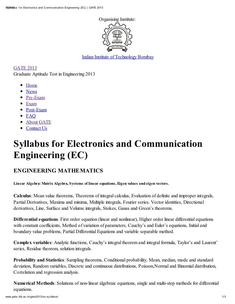 Syllabus for electronics and communication engineering (ec) gate 20…