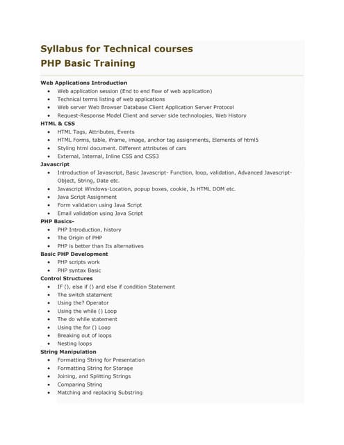 Syllabus for Technical courses