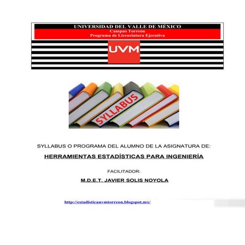 Syllabus de Herramientas Estadísticas para Ingeniería. Documento desarrollado...