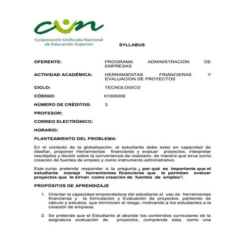 Syllabus herramientas financieras evaluac. proyectos