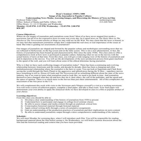 Syllabus for Image of the Journalist in Popular Culture: GWU Class - Crowdsou...