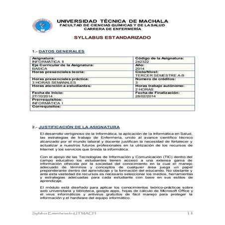 Syllabus informática II      2014  TERCER SEMESTRE A
