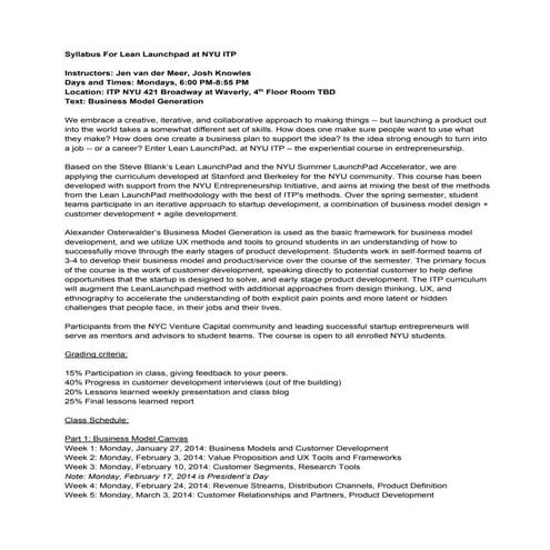 Syllabus Lean LaunchPad NYU ITP