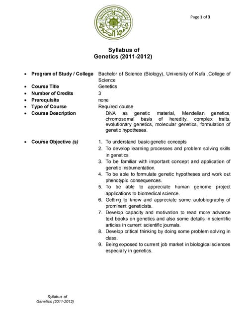 Syllabus of genetic 