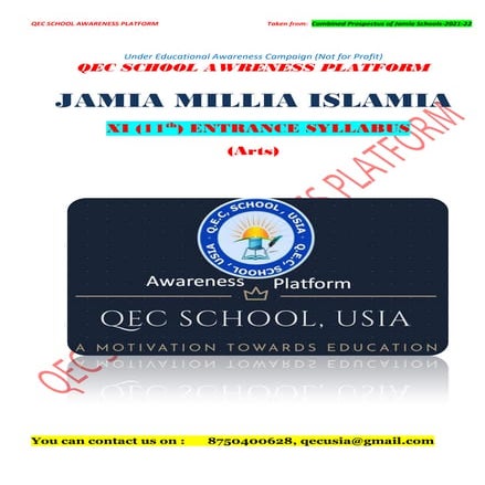 Syllabus of jamia millia islamia; class 11  arts 2021-22