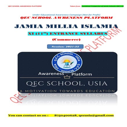Syllabus of jamia millia islamia; class 11  commerce 2021-22