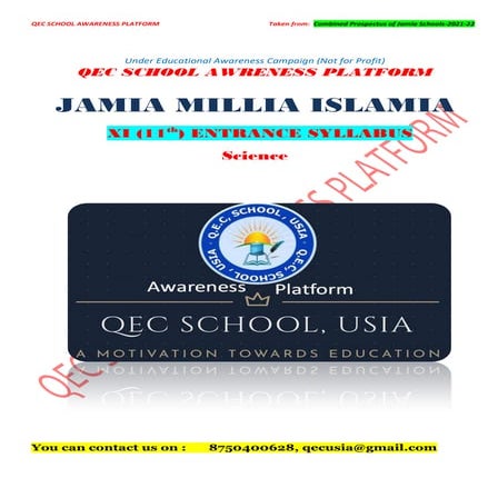 Syllabus of jamia millia islamia; class 11  science 2021-22