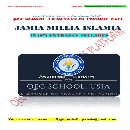 Syllabus of jamia millia islamia; class 9 2021 22