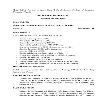 MOOCs as a Course in Graduate or Postgraduate Programmes