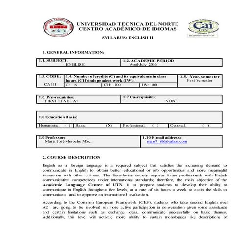 Syllabus second level