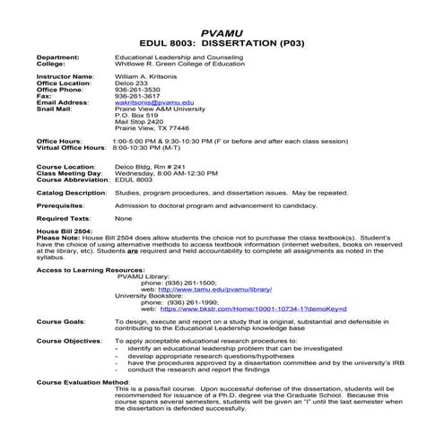 Syllabus template edul8003 (p03) dissertation, summer2011