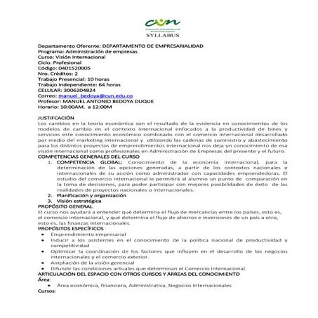 Syllabus vision internacional