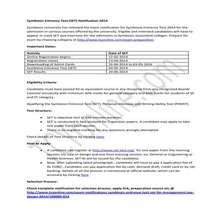 Symbiosis entrance test 2014