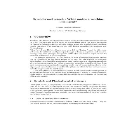 Symbols and Search : What makes a machine intelligent