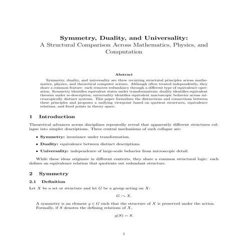 Symmetry, Duality, and Universality Overview | PDF