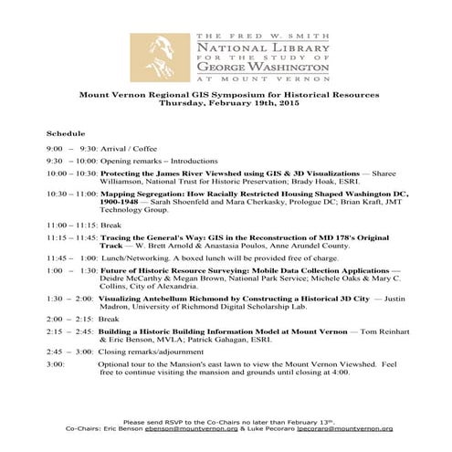 Mount Vernon Regional GIS Symposium for Historical Resources Agenda