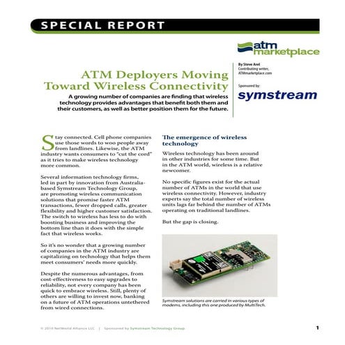 ATM Deployers Moving Towards Wireless Connectivity