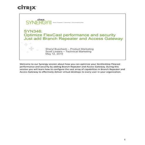 Syn346 Optimize FlexCast performance and security:  Just add Branch Repeater ...
