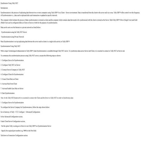 Synchronize using tally.net