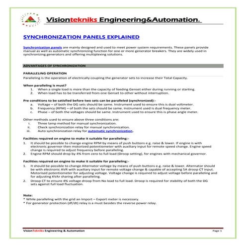 DG synchronizing Panel Manufacturer and Suppliers in India