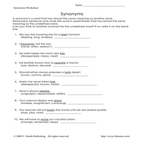 Synonym worksheet | PDF