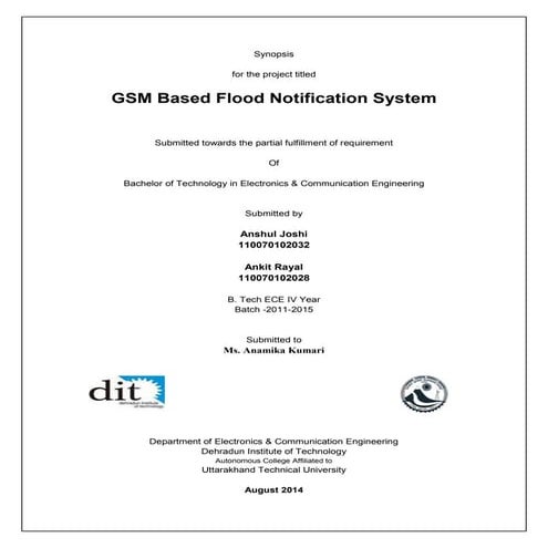 Synopsis on GSM Based Flood Notification System