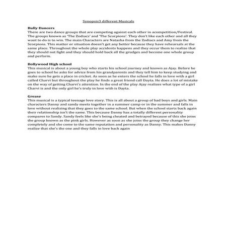 Synopsis 3 different musicals