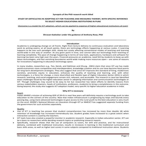 Synopsis ICT Adoption Model