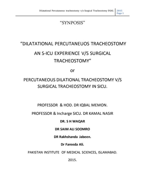 Synposis dilatational tracheostomy
