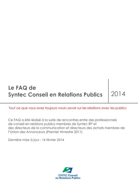 Relations Publics - FAQ - 2014