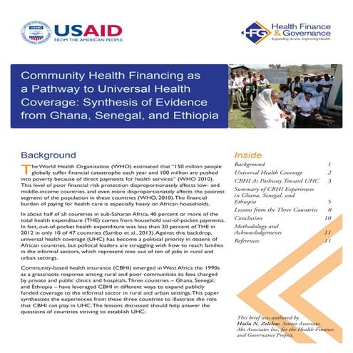 Community Health Financing as a Pathway to Universal Health Coverage: Synthes...