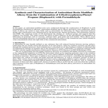 Synthesis and characterization of antioxidant resin modified 