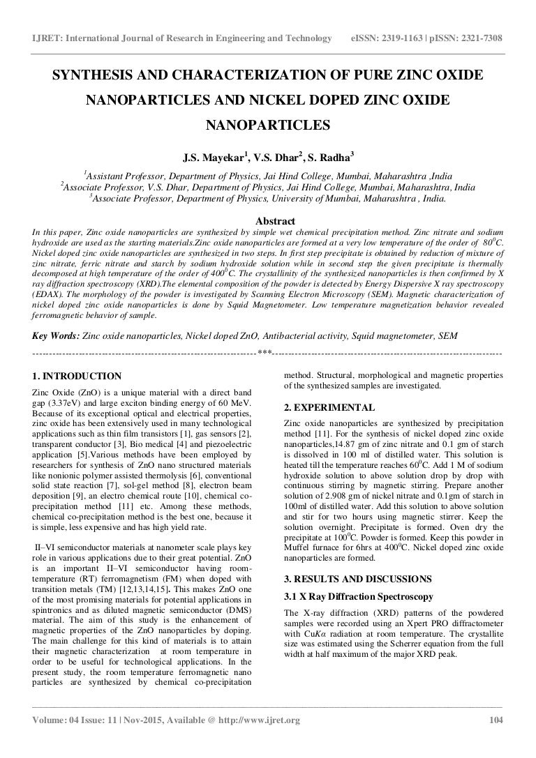 Synthesis and characterization of pure zinc oxide nanoparticles and n…