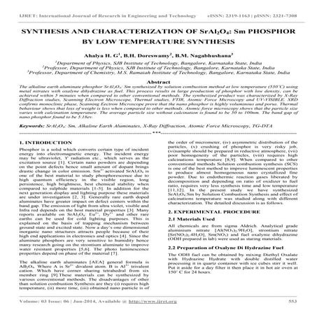 Synthesis and characterization of sr al2o4 sm phosphor
