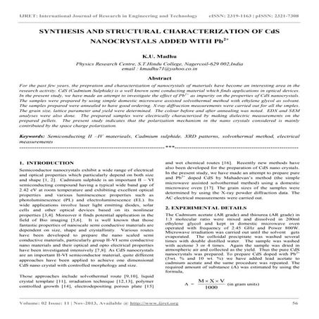 Synthesis and structural characterization of cd s nanocrystals added ...