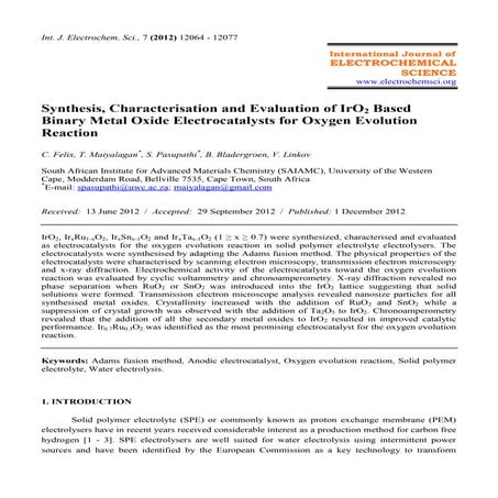 Synthesis, characterisation and evaluation of ir o2 based binary metal oxide ...