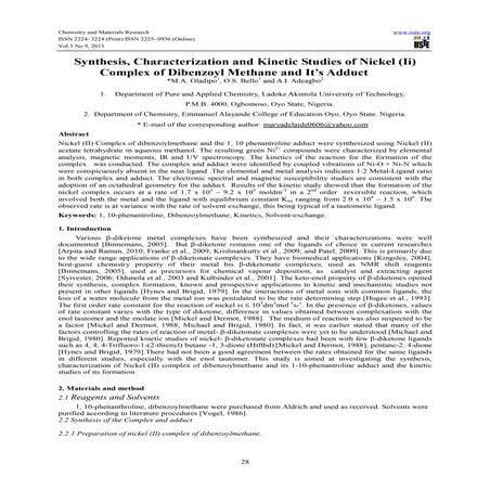 Synthesis, characterization and kinetic studies of nickel (ii)