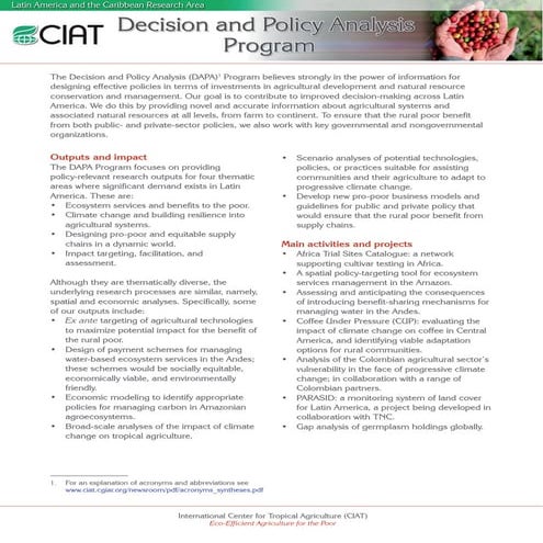 Synthesis of the Decision and Policy Analysis Program 2009