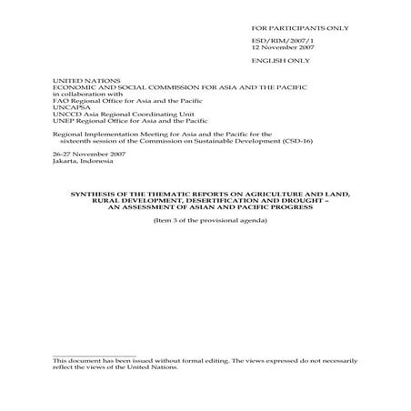 Synthesis of the thematic reports on agriculture and land, rural development,...