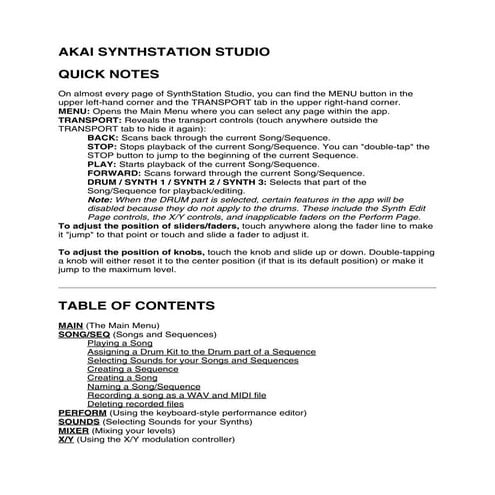 Synthesizer Software Music Studio App SynthStation Quickstart Guide