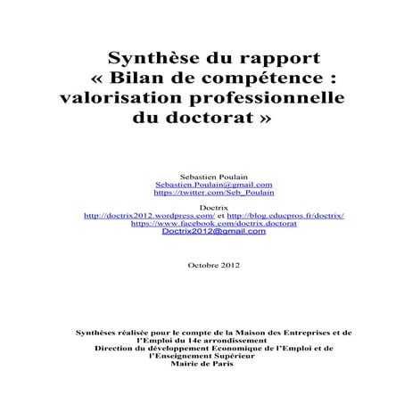 Synthèse "Bilan de competence : valorisation professionnelle du doctorat"