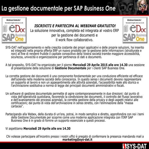 SYS-DAT webinar 29 aprile 2015 la gestione documentale per SAP Business One -...