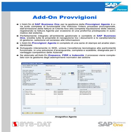 SYS-DAT Add On Provvigioni per SAP Business One