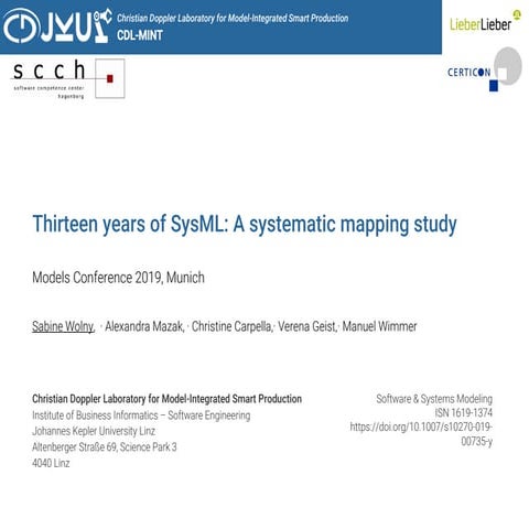 Thirteen Years of SysML: A Systematic Mapping Study