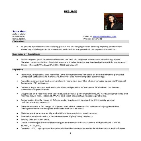 System administrator resume format