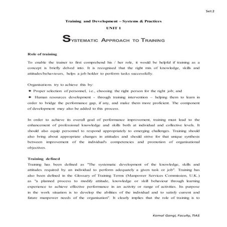 Systematic approach to training