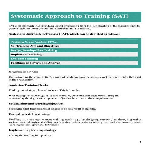 Systematic approach to training