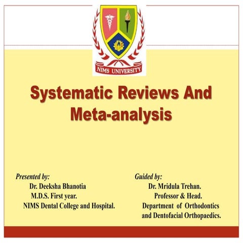 Systematic Reviews And Metanalysis