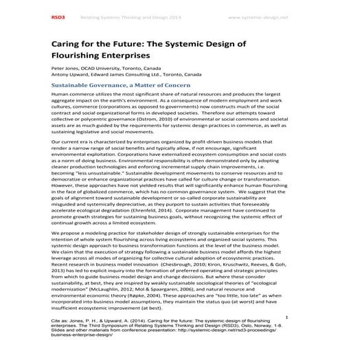 Caring for the Future: Systemic Design of Flourishing Enterprise - RDS3 - Jones & Upward