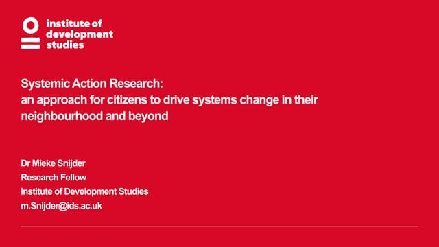 Systemic Action Research - an approach for citizens to drive change in their neighbourhood and beyond